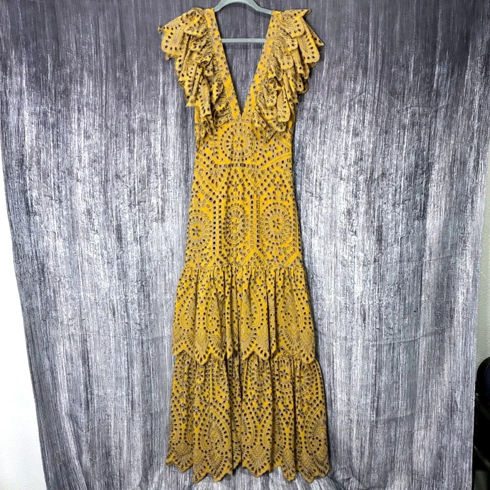 Jen's Pirates Booty Maxi Dress Flamenco Maxi Dress in Citrine Mariachi Eyelet - Picture 2 of 10